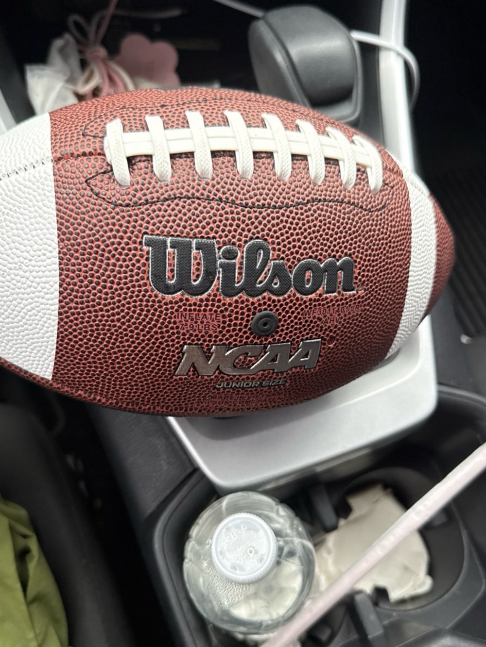 Car interior with football